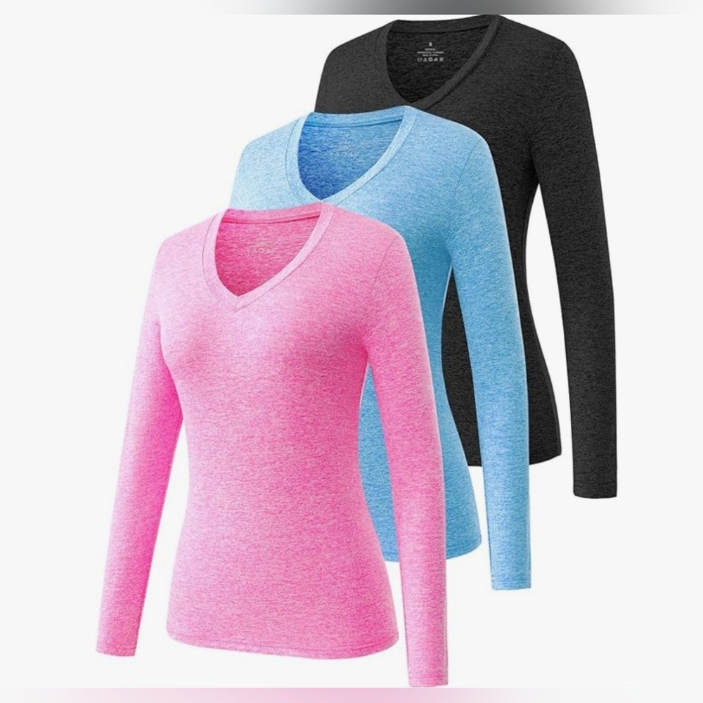 3 Pack Ullnoy Moisture-Wicking Women's L Tops in Blue, Pink, & Charcoal